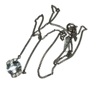 Pt850(プラチナ850)　アクアマリン16.3ct、メレダイヤ　ネックレス