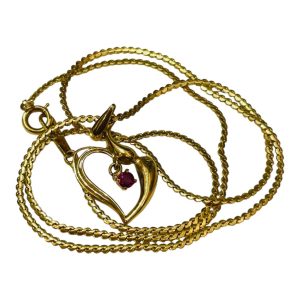 K18（18金）ルビー付きオープンハートネックレス　アクセサリー　ジュエリー