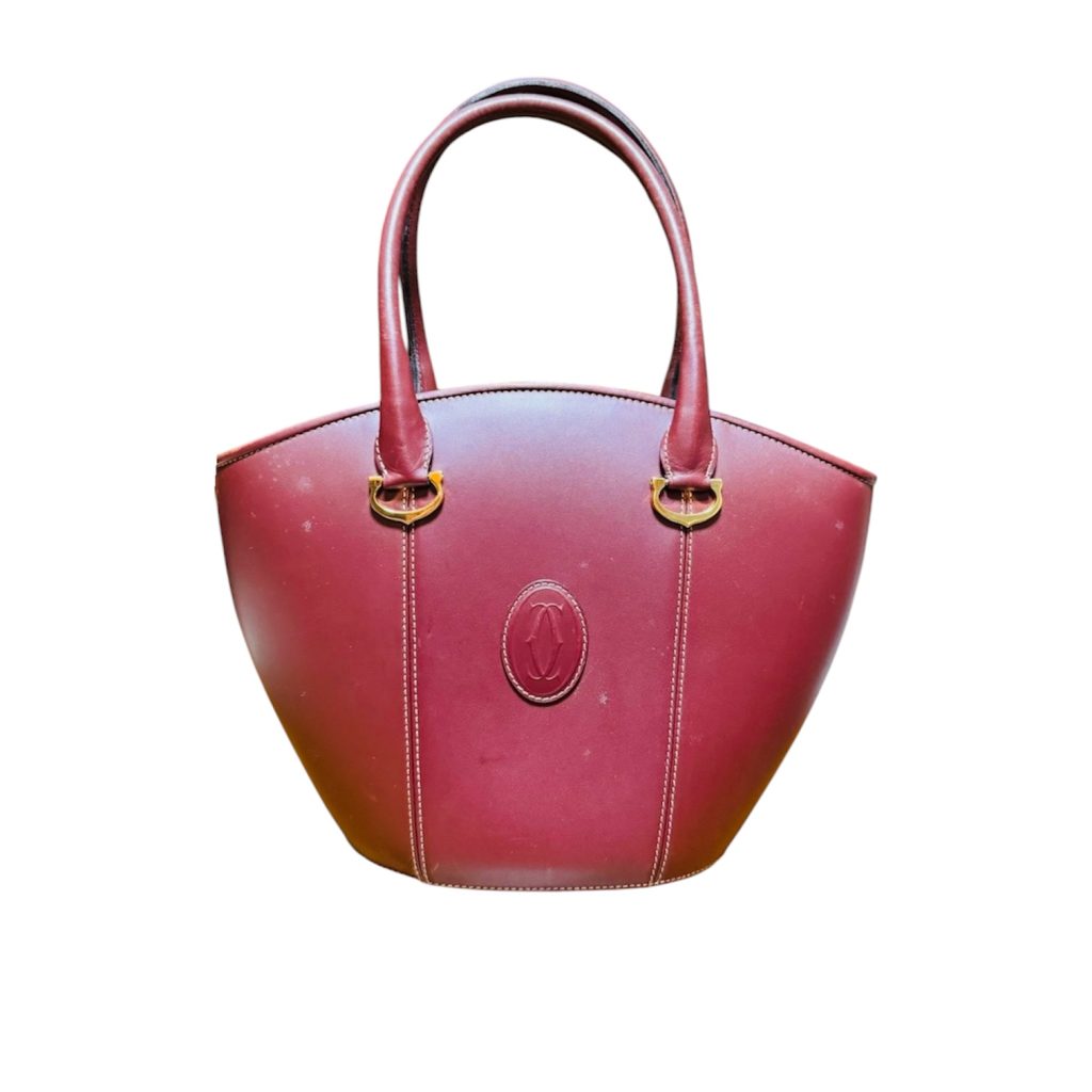 カルティエ（Cartier）マストラインのレザーハンドバッグ（ボルドー）