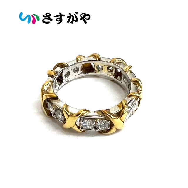 K18Pt900 金 プラチナ ダイヤ コンビリング 宝石 ジュエリー