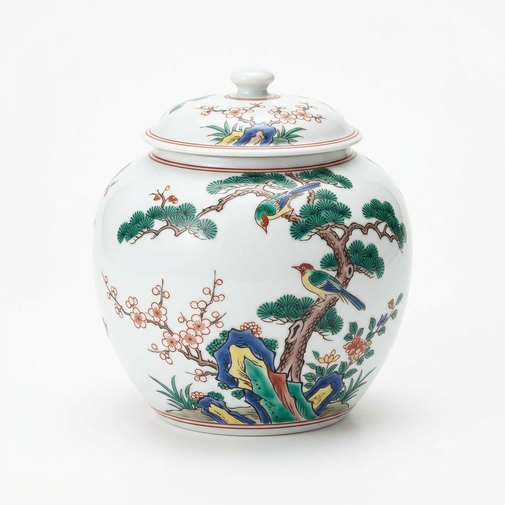 骨董品 有田焼 【十四代 酒井田柿右衛門 色絵 濁手 壺】