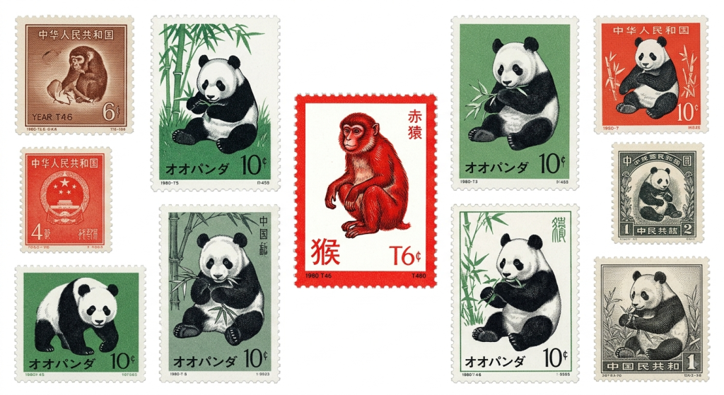 中国切手（赤猿・オオパンタなど複数）