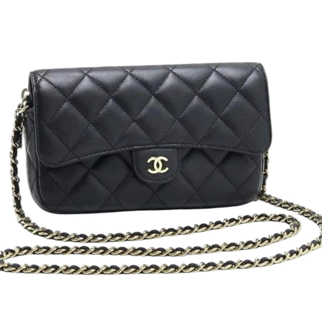 【シャネル CHANEL】マトラッセ・フルフラップ・チェーンショルダーバック・ラムスキン/ブラック/