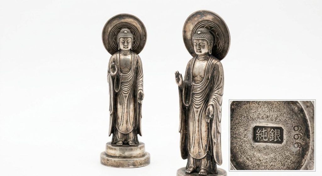純銀製 阿弥陀如来立像（刻印あり・重量約500g）