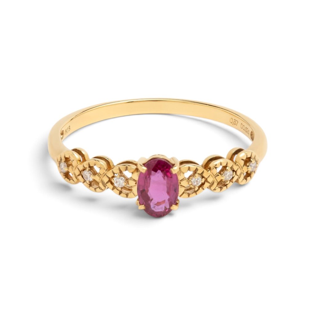 K18(18金) ルビー0.37ct メレ0.024ct リング