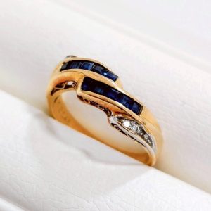 K18 18金 750 Pt850 サファイア メレダイヤ付き コンビリング 指輪 アクセサリー