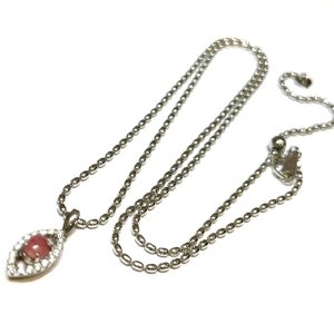 K18WG 18金 ホワイトゴールド コーラル 珊瑚 ダイヤモンド ネックレス アクセサリー