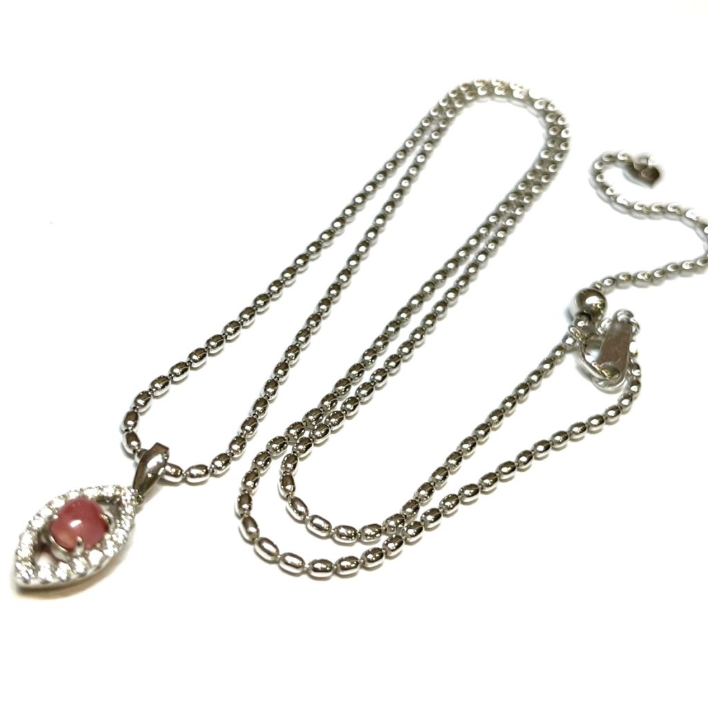 K18WG 18金 ホワイトゴールド コーラル 珊瑚 ダイヤモンド ネックレス アクセサリー