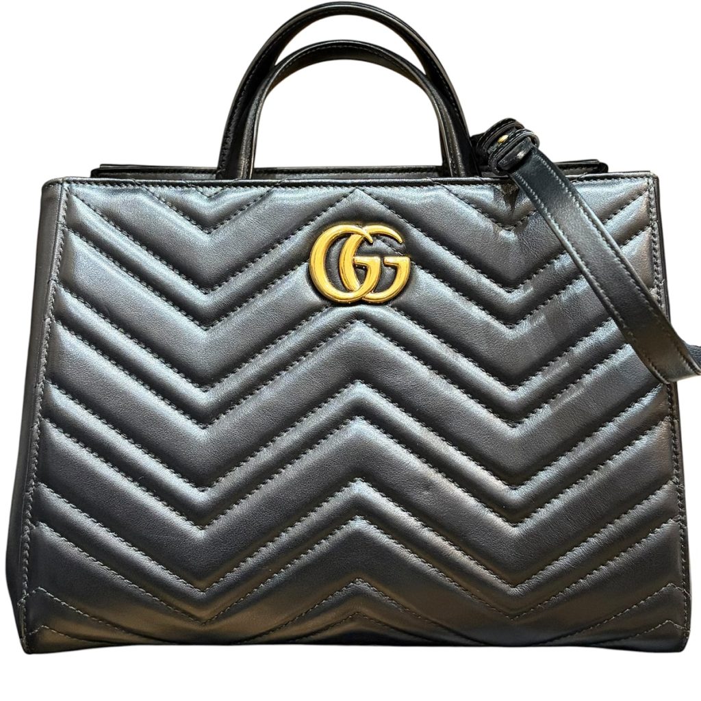 グッチ(GUCCI) GGマーモント キルティング トップハンドルバッグ ２WAY ショルダーバッグ ブラック 448054