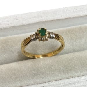 【貴金属】K18 18金 750 Pt850 プラチナ コンビ エメラルド メレダイヤ リング ジュエリー アクセサリー
