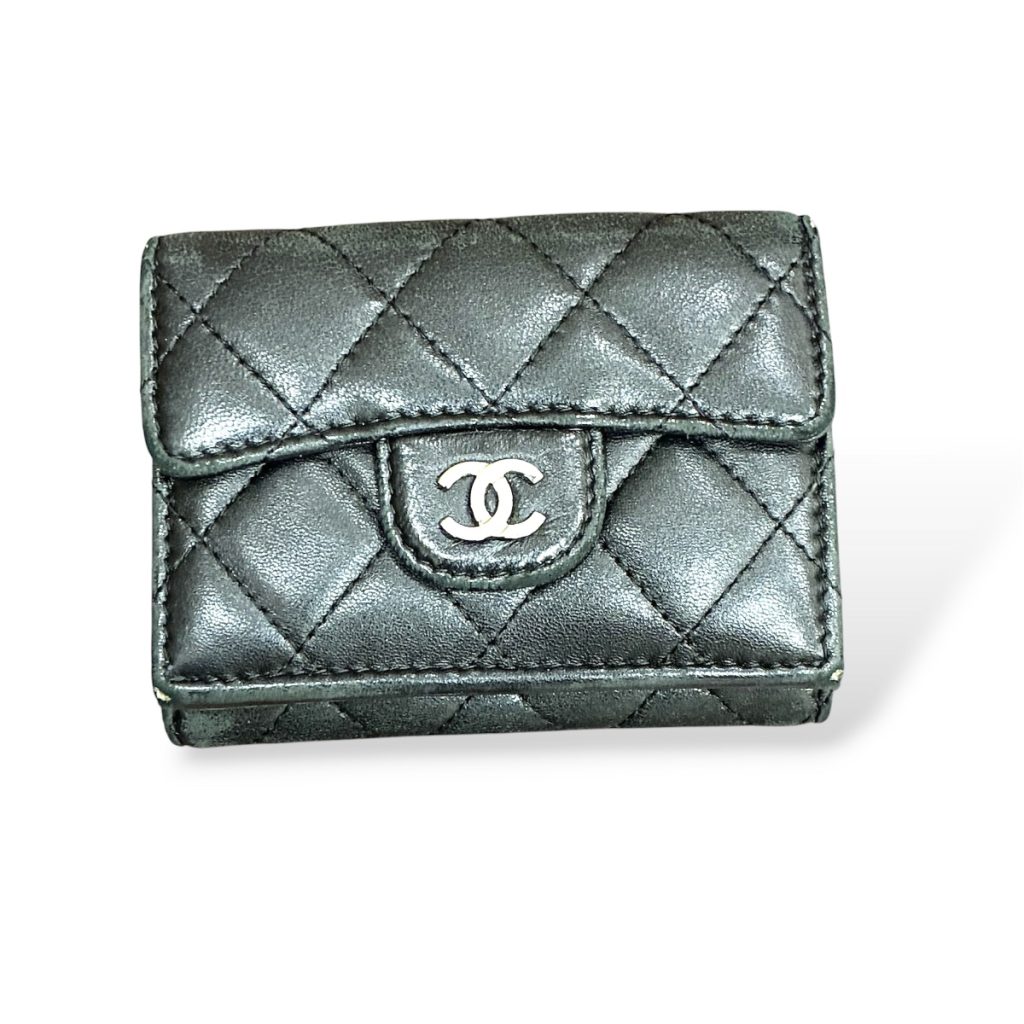 【Cランク】CHANEL【マトラッセ シルバーココマーク 三つ折り財布】