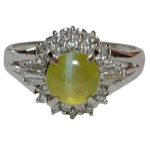 Pt900【プラチナ900】メレダイヤ付き 1.5ct クリソベリル キャッツアイ リング