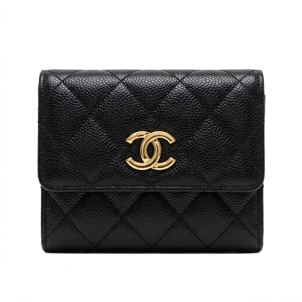 【CHANEL】シャネル キャビアスキン マトラッセ クラシック スモール フラップ ウォレット（三つ折り財布）