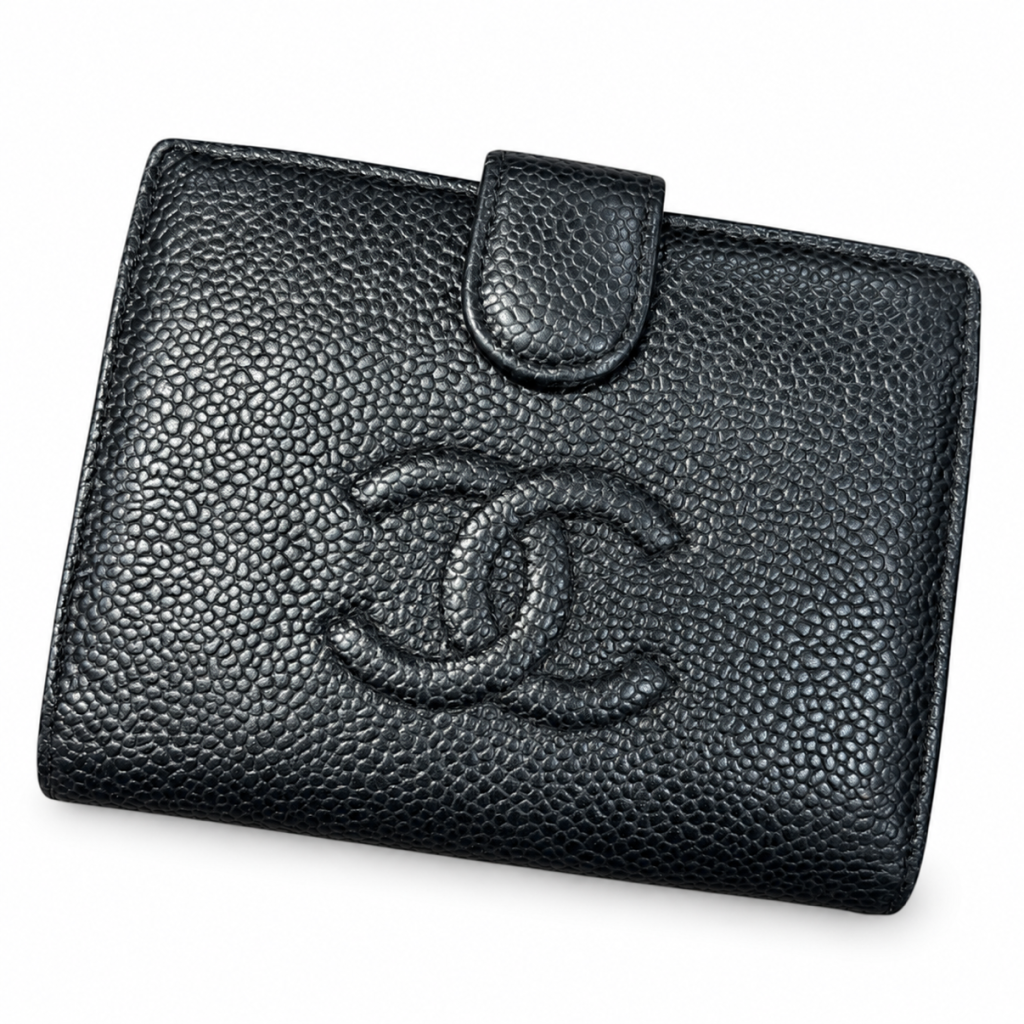 CHANEL（シャネル） キャビアスキン ココマーク 二つ折り財布／ミディアムウォレット ブラック
