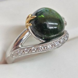 Pt900/K18 グリーントルマリン ダイヤモンド リング