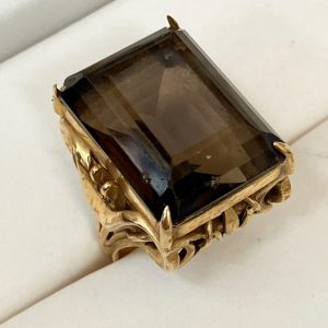 K18 スモーキークォーツ（煙水晶） 大粒デザインリング