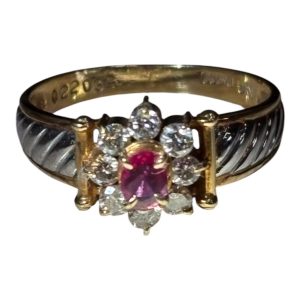 K18(18金)/Pt900(プラチナ900) メレ0.32ct 中石0.22ct リング
