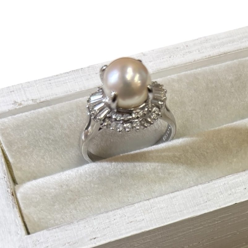 【貴金属】Pt850 パール ダイヤ リング アクセサリー ジュエリー