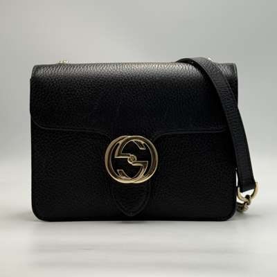 【GUCCI グッチ インターロッキングG チェーンショルダーバッグ ブラック】高価買取 査定無料｜伊勢崎市堀口町