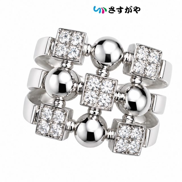 BVLGARI ブルガリ ルチア 3ロウ ダイヤ リング K18WG 750 ブランドジュエリー